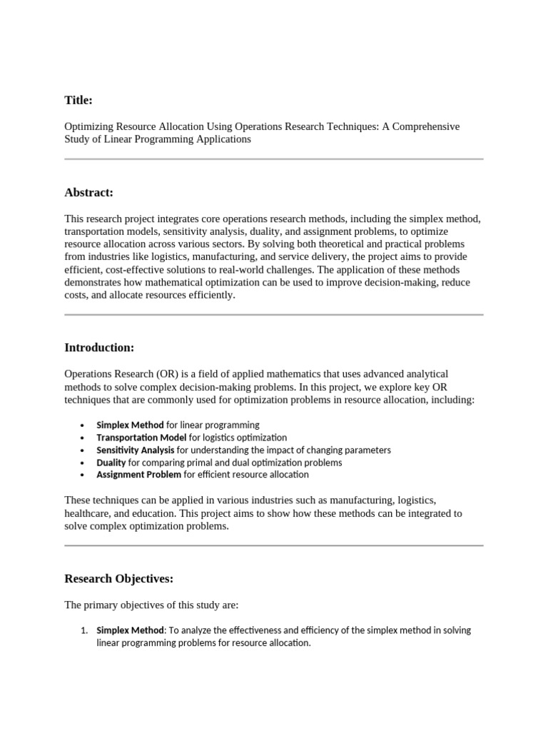 Or Project | PDF | Linear Programming | Mathematical Optimization