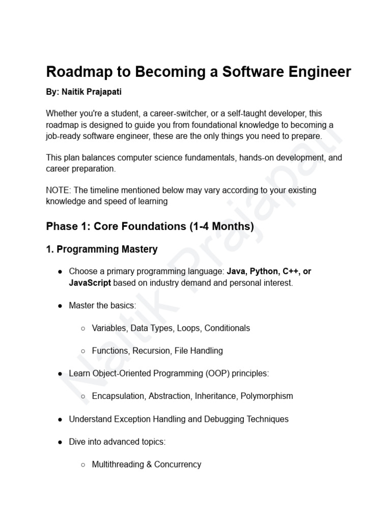 Software Engineering Roadmap Guide | PDF | Object Oriented Programming ...
