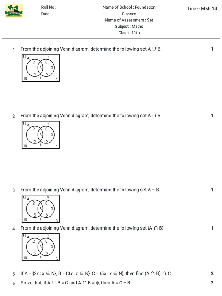 11th Maths Set | PDF