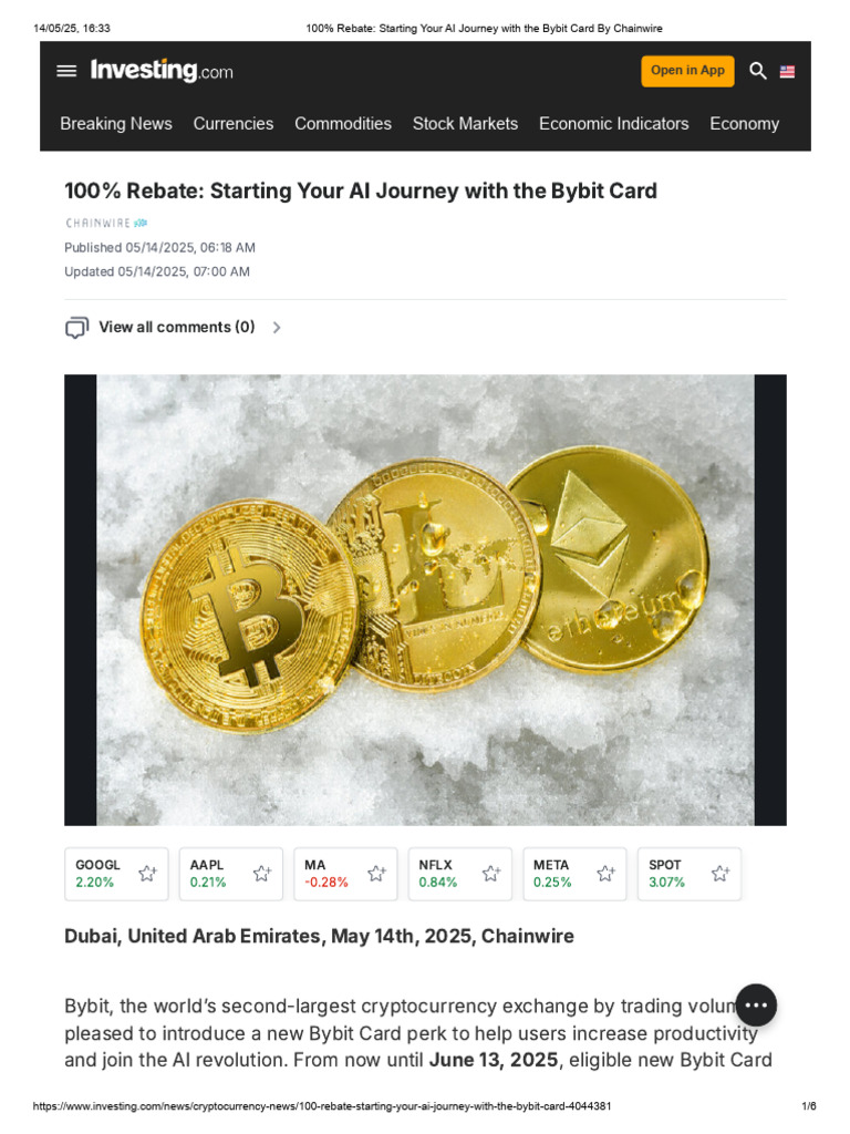 100% Rebate - Starting Your AI Journey With The Bybit Card by Chainwire |  PDF | Cryptocurrency | Master Card