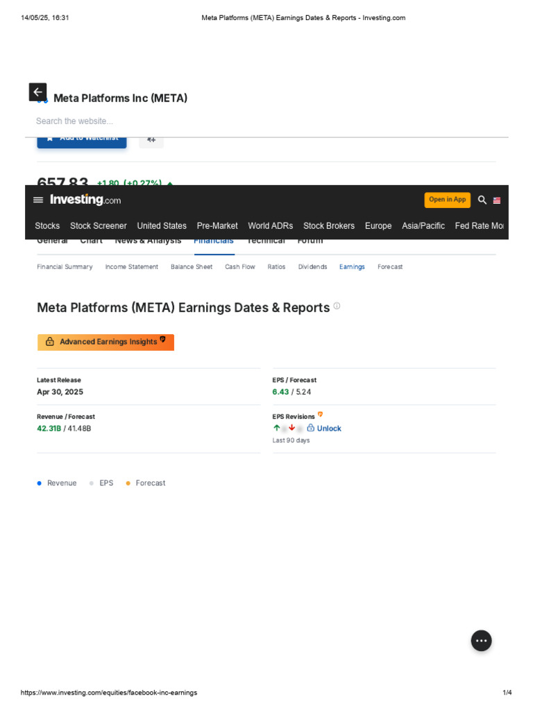 Meta Platforms (META) Earnings Dates & Reports | PDF | Revenue | Stock ...