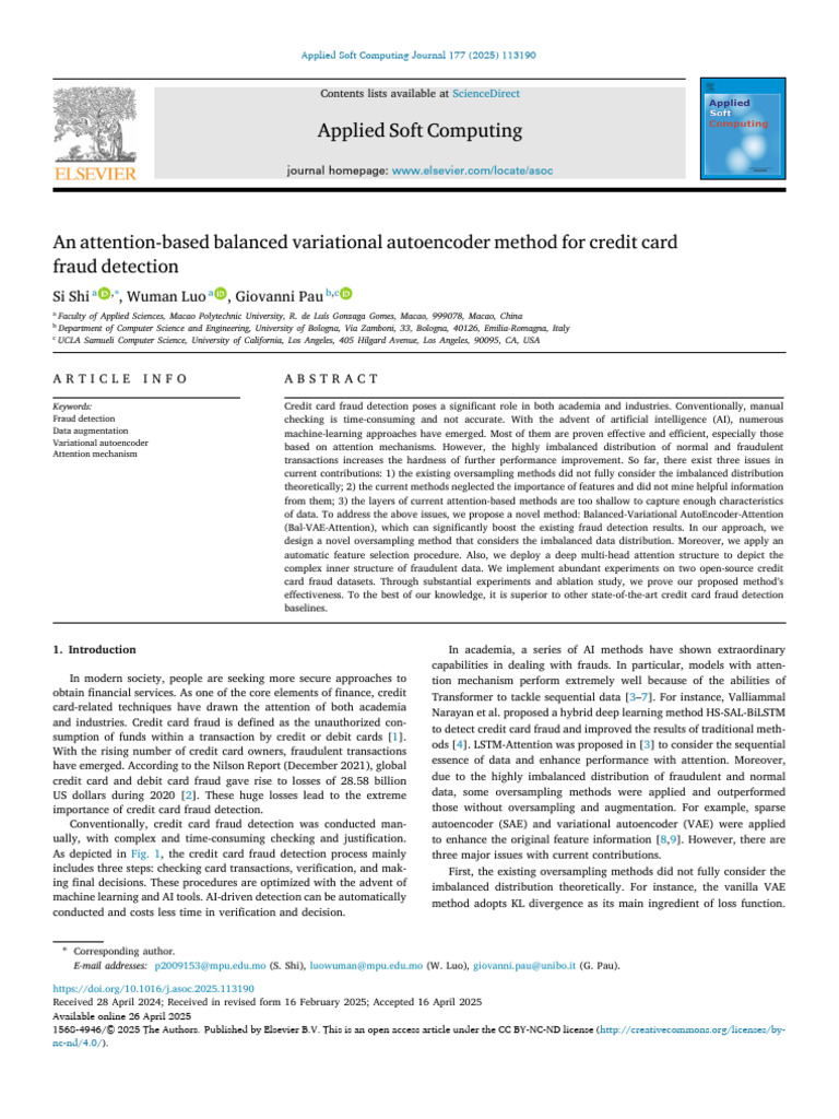 An attention-based balanced variational autoencoder method for credit ...