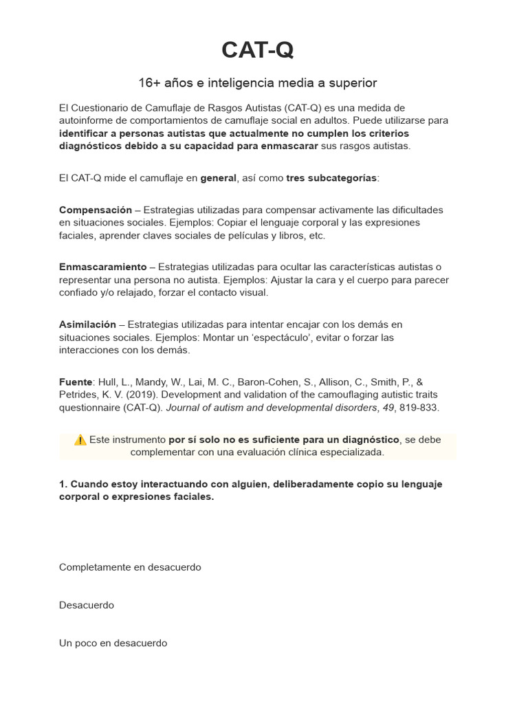 Cuestionario CAT-Q para Adultos Autistas | PDF | Autismo | Expresión facial