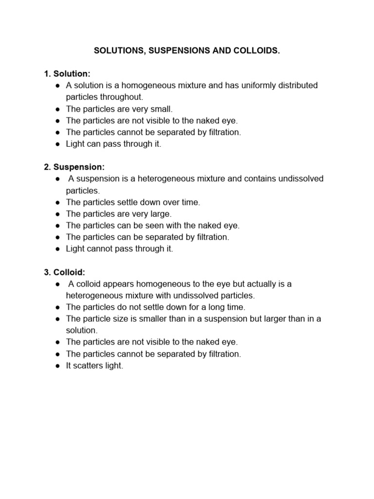 Solutions, Suspensions, and Colloids Explained | PDF