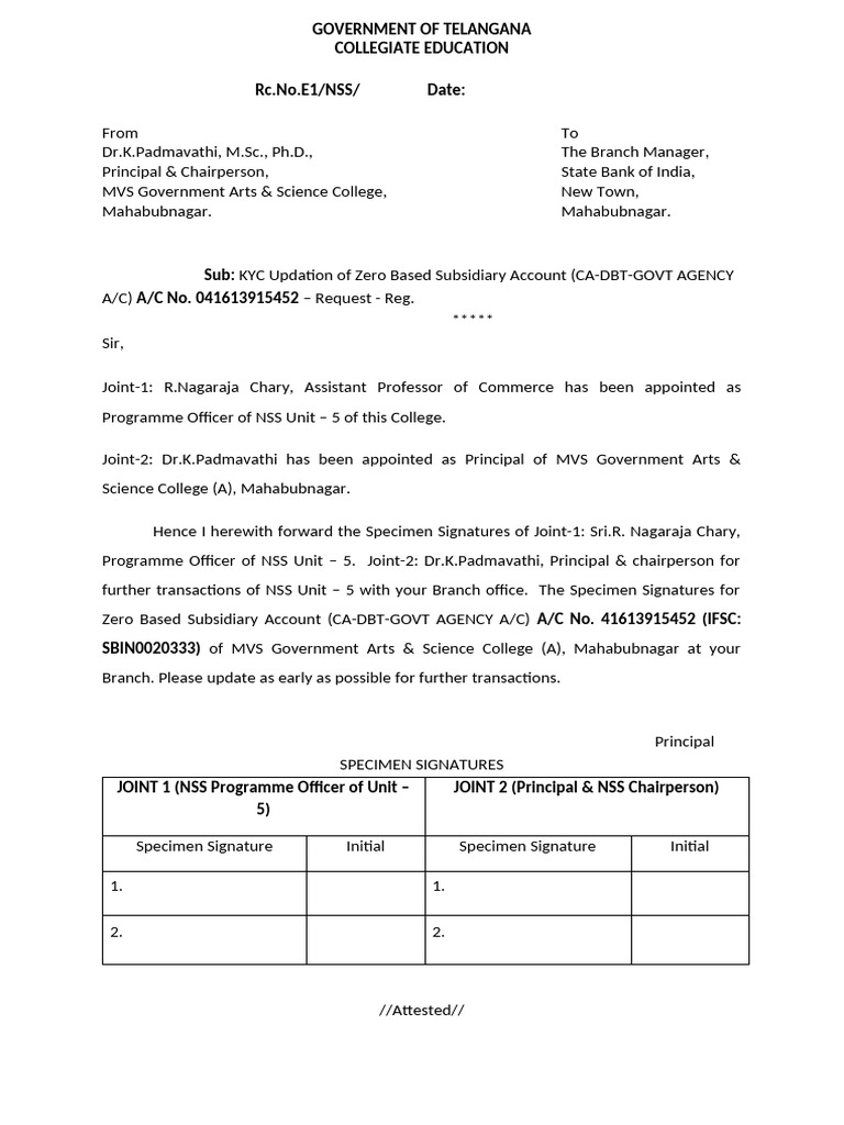 Specimen Signatures for KYC Update | PDF