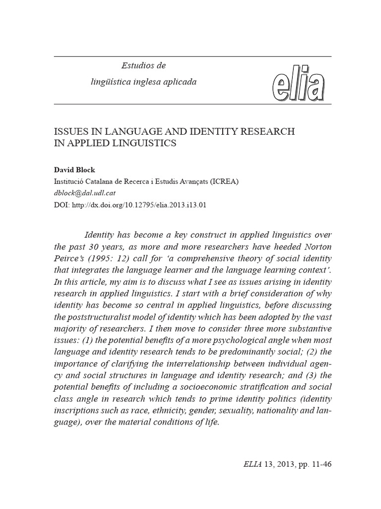 Language and Identity in Applied Linguistics | PDF | Social Structure ...