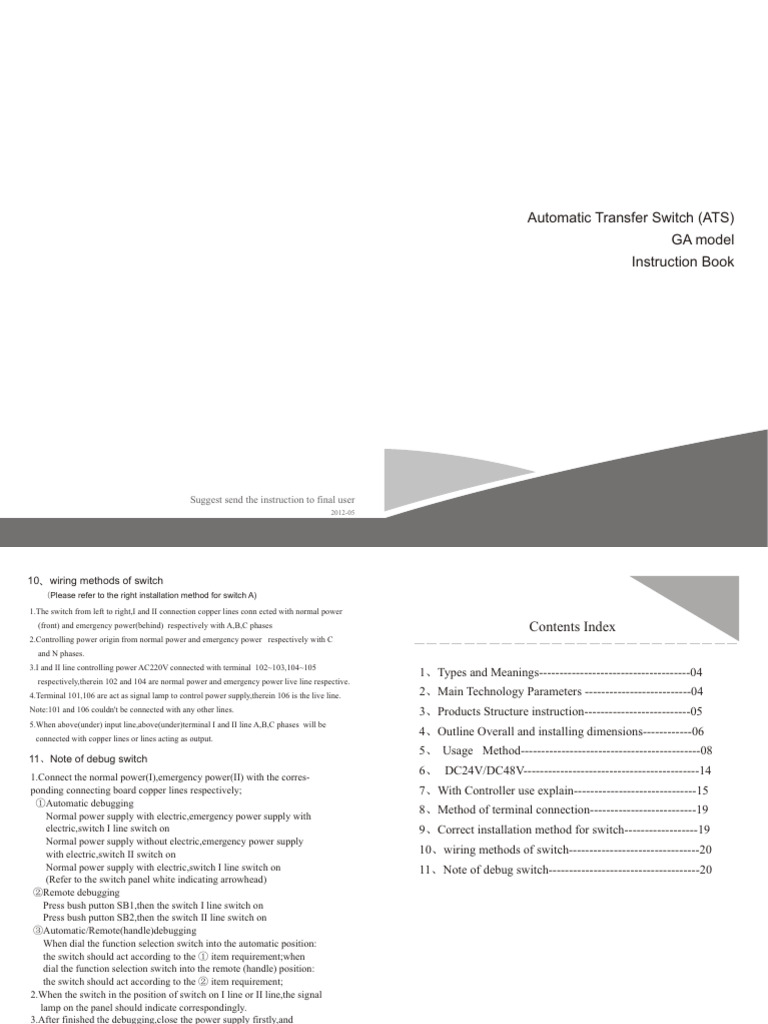 ATS 505 Manual Instructions | PDF | Switch | Power Supply