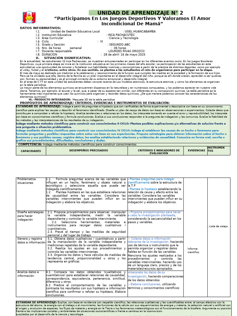 Unidad de Aprendizaje 2 C y T 2-2025 | PDF | Investigación cuantitativa ...
