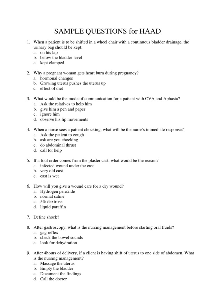 Sample Questions for Haad Hepatitis Hiv/Aids