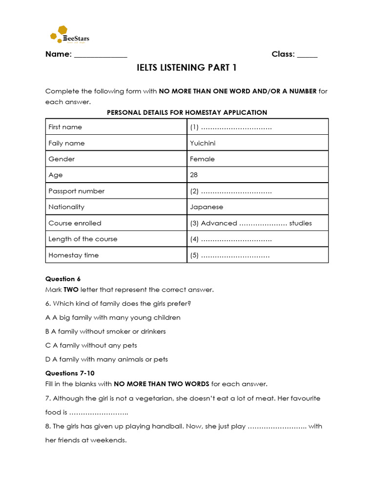 Homestay Application Listening Guide | PDF