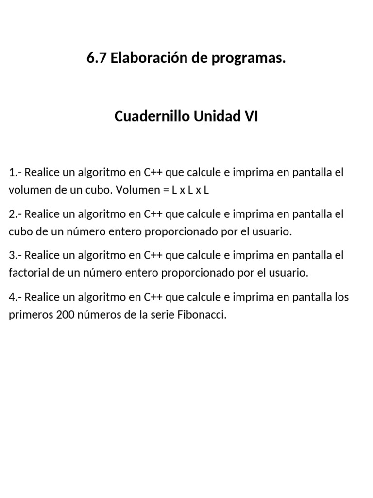 Algoritmos en C++: Volumen, Cubo y Más | PDF