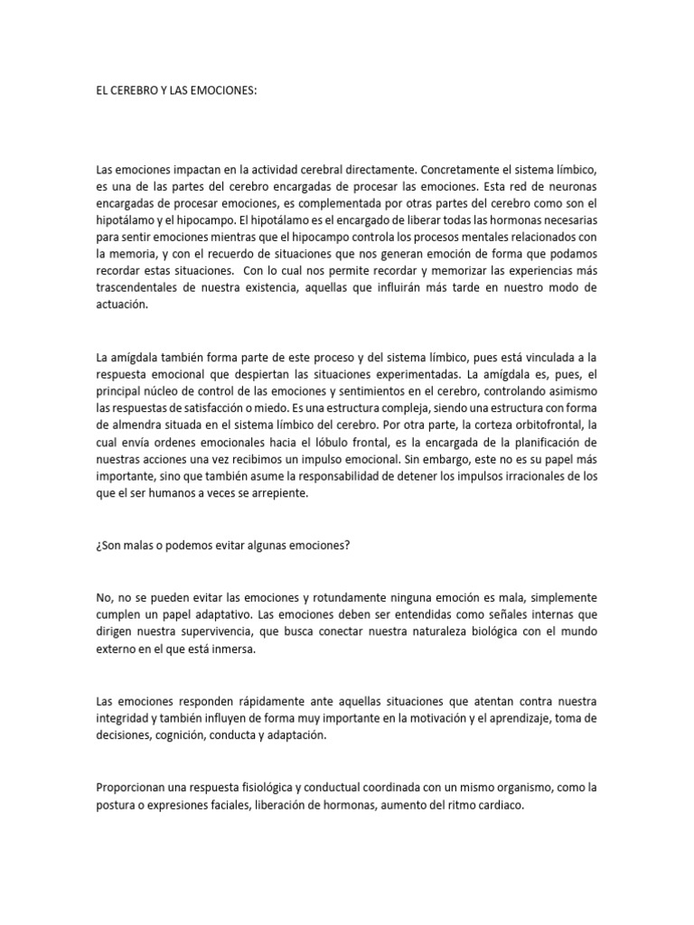 El Cerebro y la Gestión de Emociones | PDF | Las emociones | Cerebro