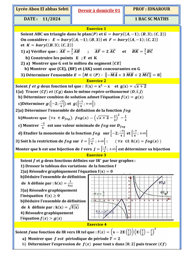 Devoir 01 - Lycée Abou El Abbas Sebti | PDF