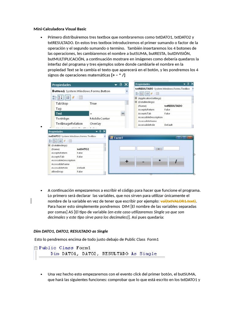 Mini Calculadora en Visual Basic | PDF | Variable (informática) | Básico