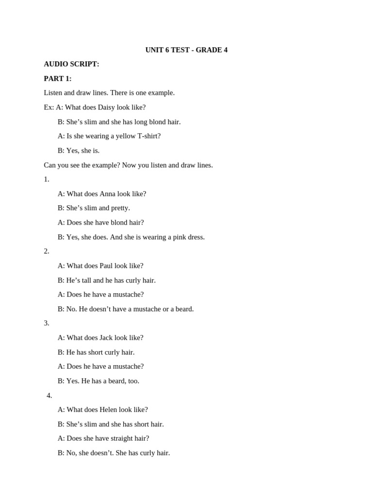 De KT Unit 6 - Tieng Anh 4 I-Learn Smart Start - Audio Script | PDF