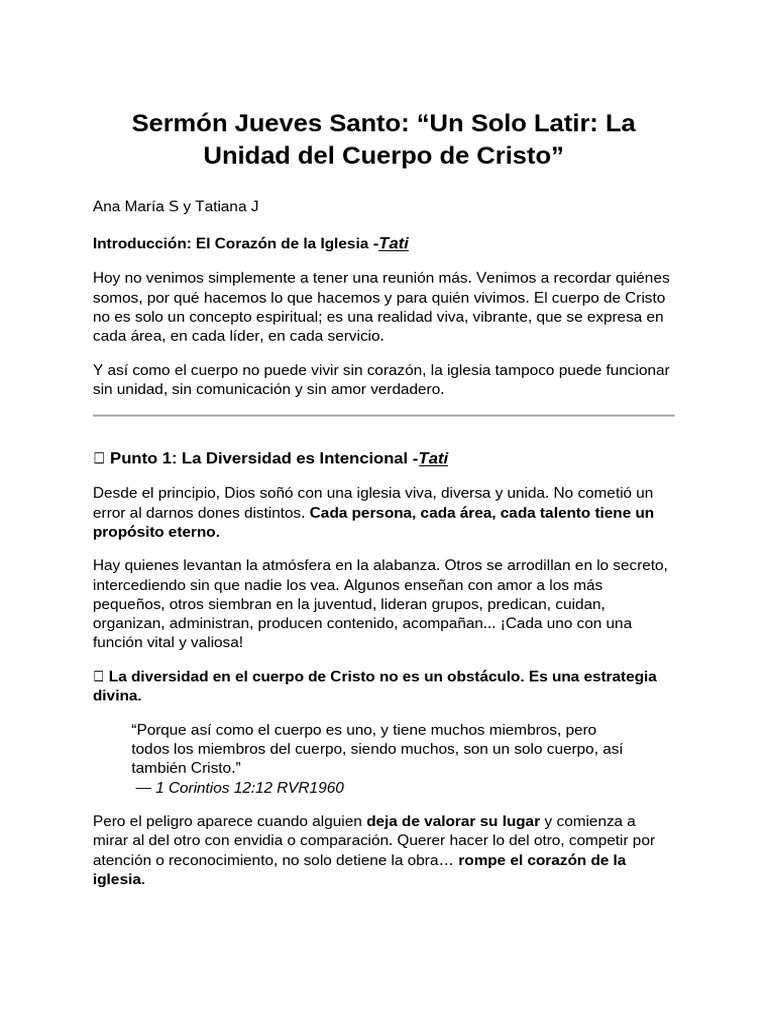Unidad en el Cuerpo de Cristo: Jueves Santo | PDF | Cristo (título) | Amor
