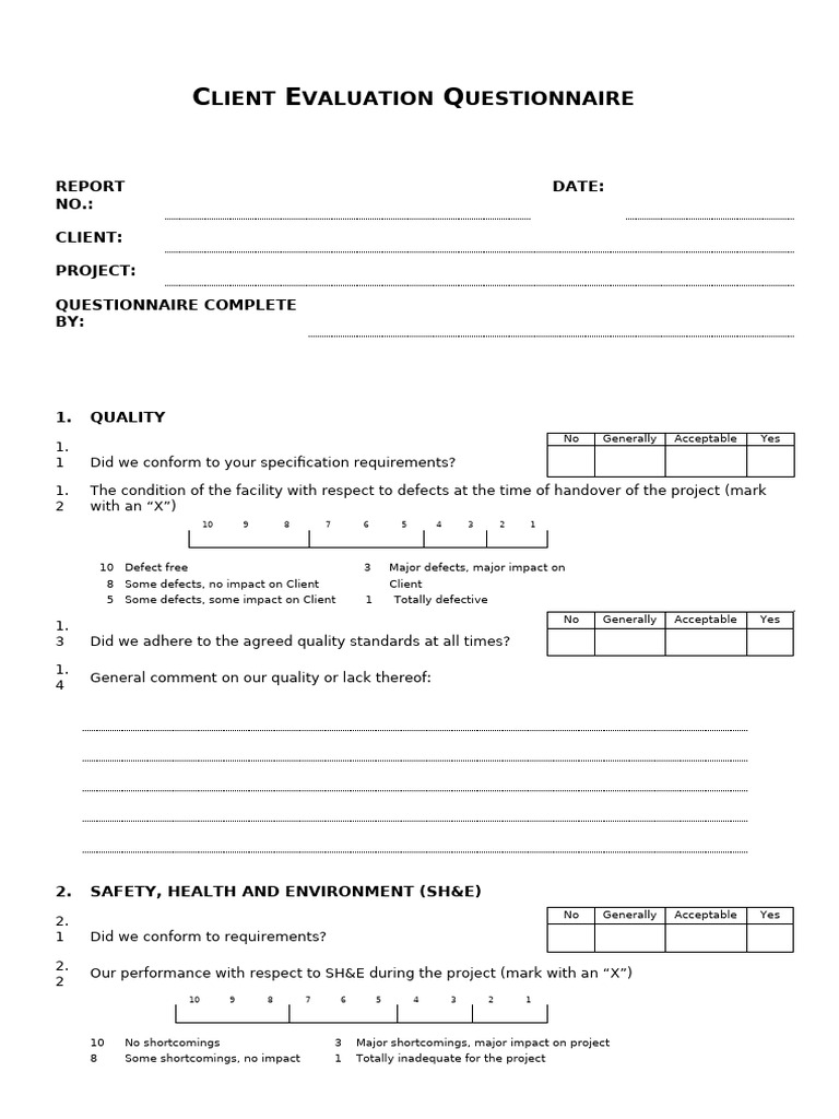 Client Evaluation Questionnaire | PDF