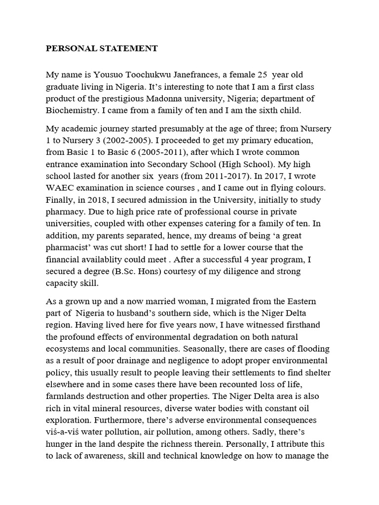 Template For Personal Statement | PDF | Environmental Social Science ...