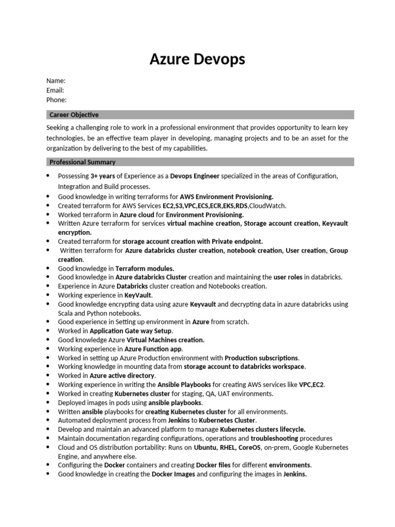 Azure DevOps Engineer Resume Summary | PDF | Amazon Web Services ...