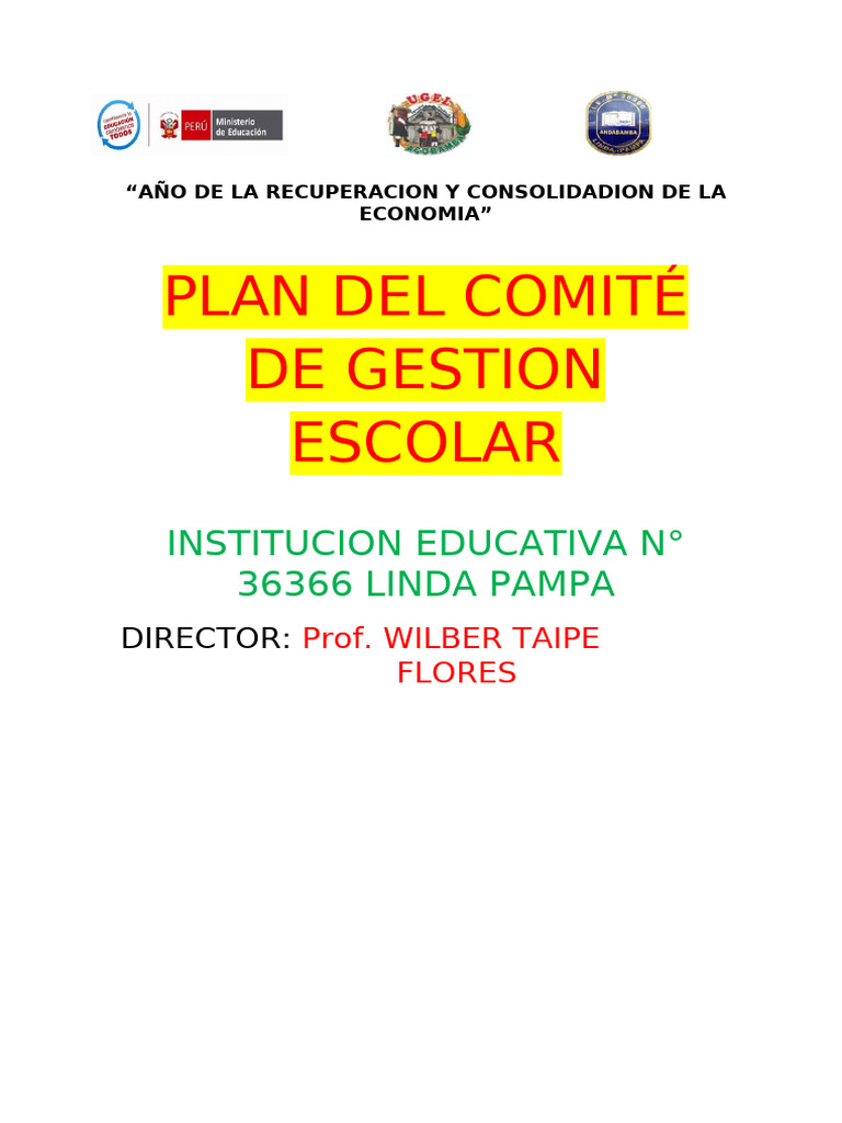 PLAN DEL COMITE DE GESTION ESCOLAR 36366 2025 | PDF