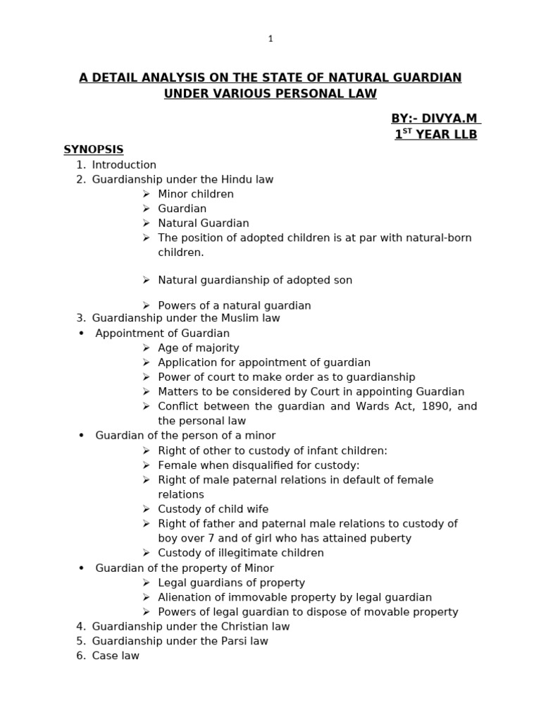Natural Guardianship in Personal Laws | PDF | Legal Guardian | Child ...