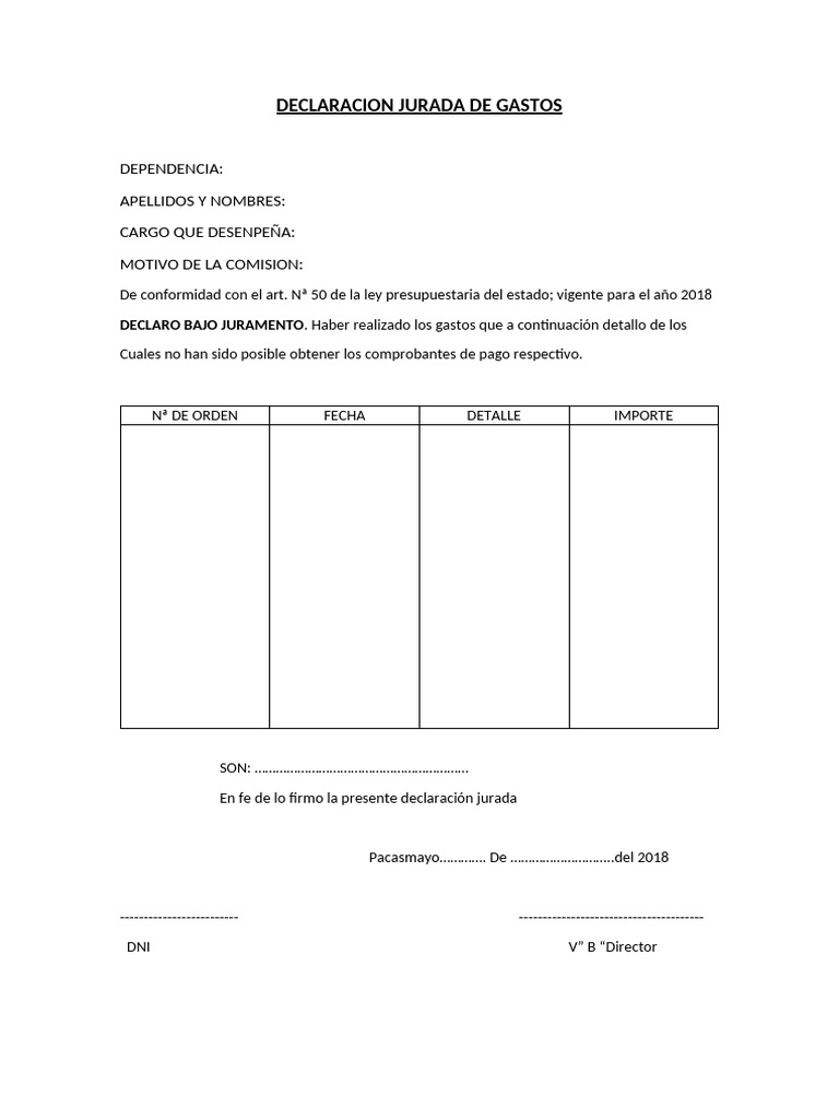 Declaracion Jurada de Gastos I.E. V.P.A. | PDF