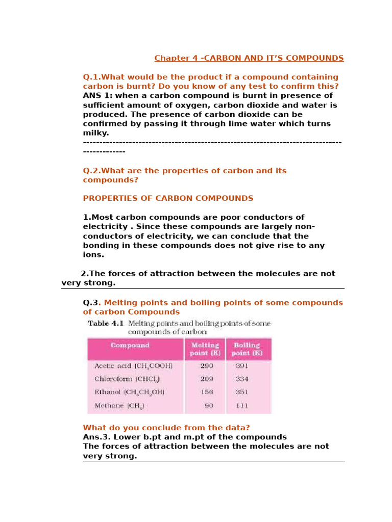 STUDY MATERIAL ^J carbon and its compounds. 1 (1) | PDF | Chemical ...