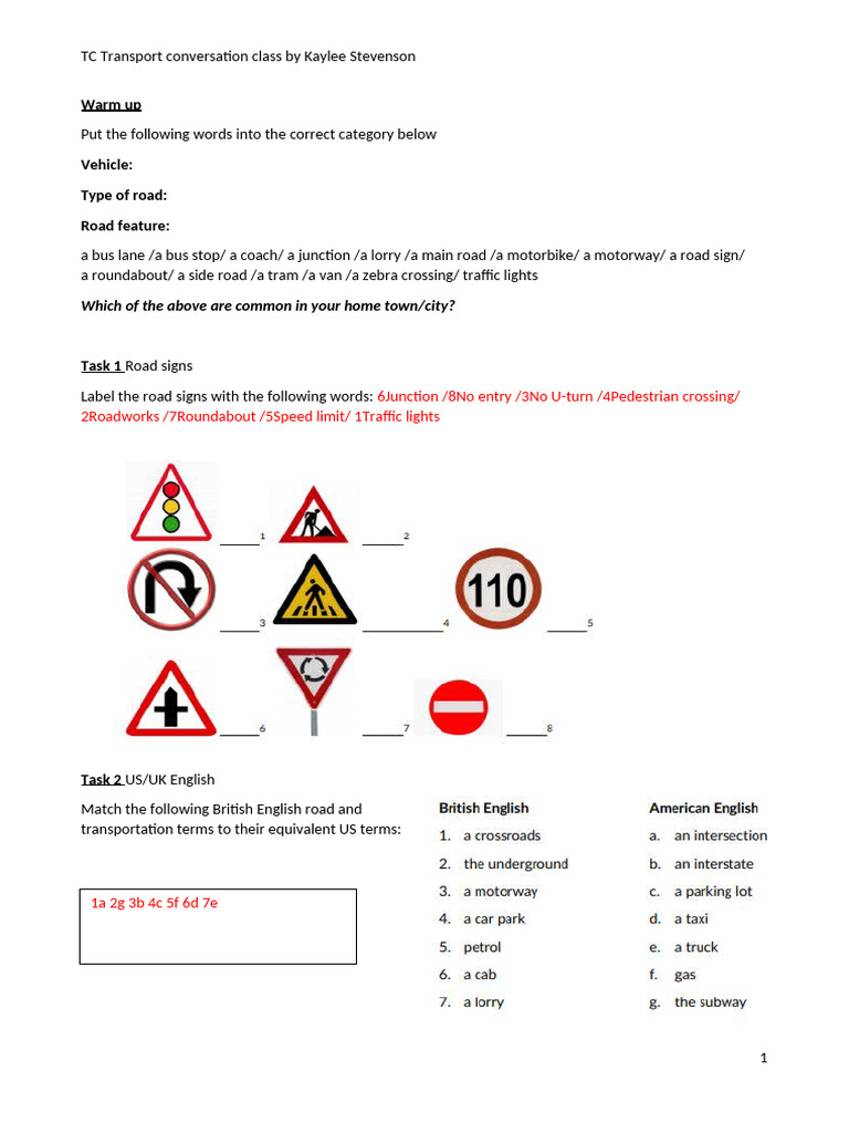 TC Transport Class Activities Guide | PDF | Traffic Congestion | Traffic