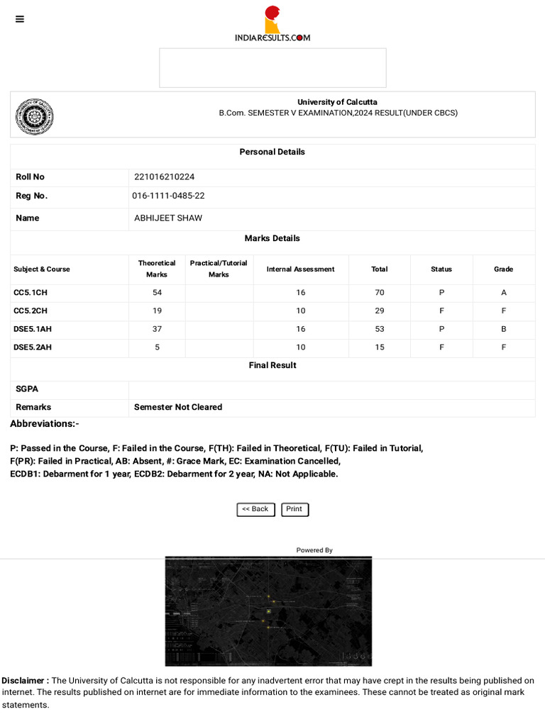 B.Com SEM 5 Result 2024 - Calcutta University | PDF