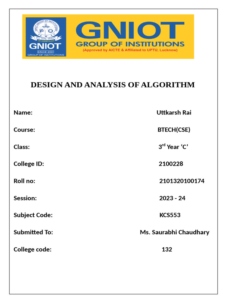 Design and Analysis of Algorithms | PDF