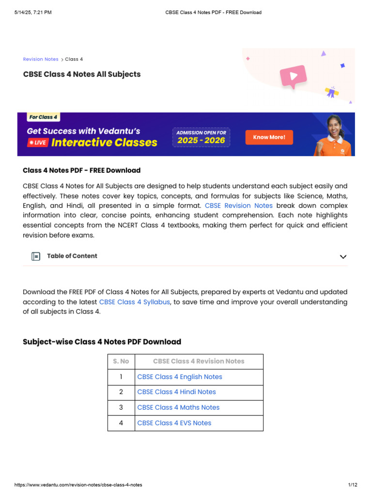 Class 4 CBSE Notes PDF Download | PDF | Learning | Reading Comprehension