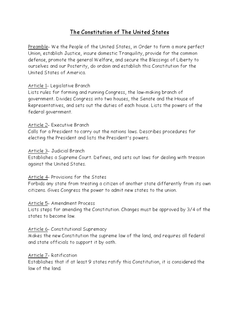 United States Constitution Outline United States Constitution U S