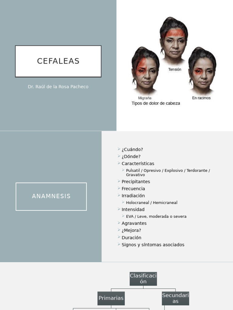 Clasificación y tratamiento de cefaleas | PDF | Dolor de cabeza | Migraña
