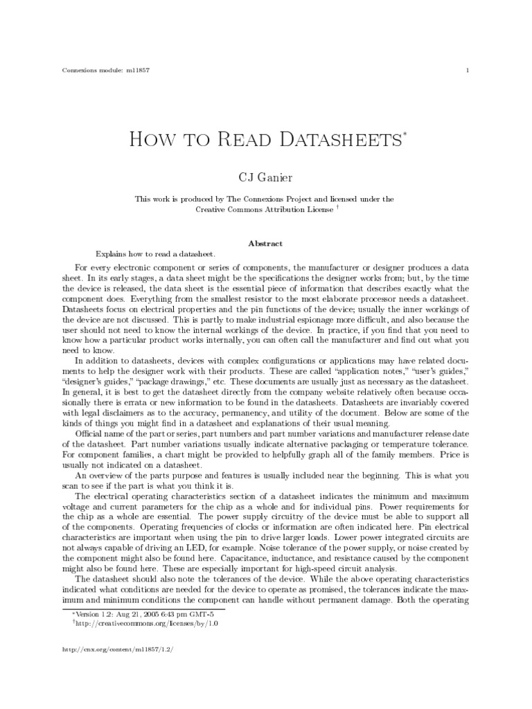 Reading A Datasheet PDF Integrated Circuit Electronic Component