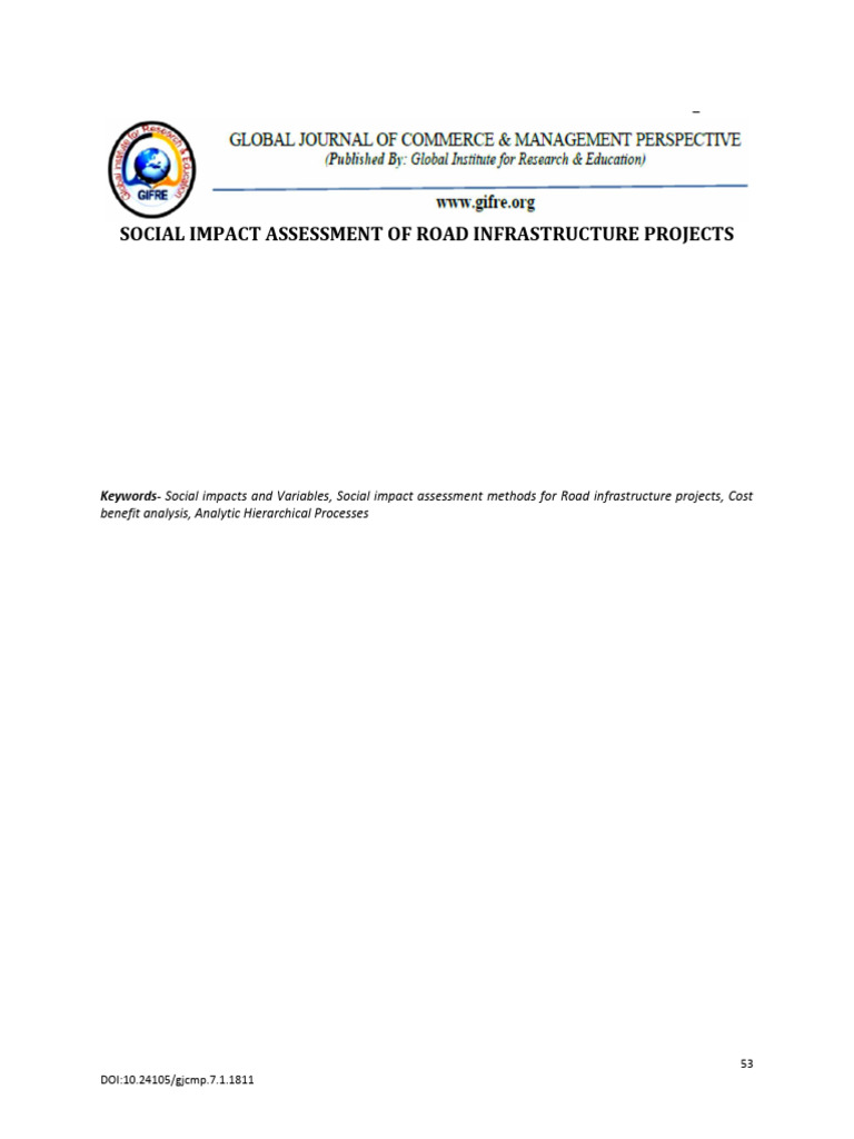 Social Impact Assessment of Road Projects | PDF | Cost–Benefit Analysis ...