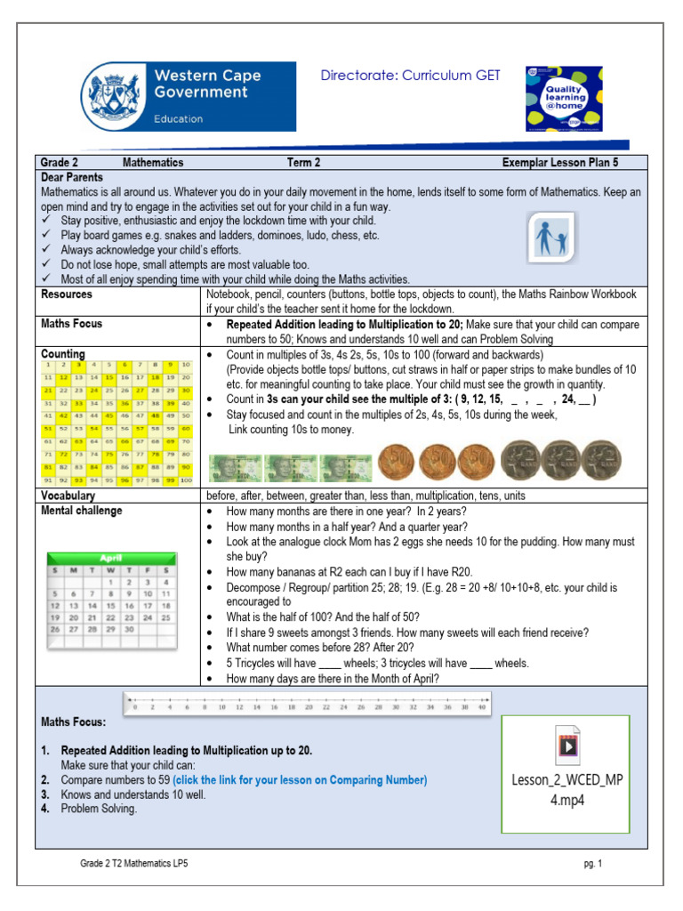 FP Grade 2 English Mathematics LP Term 2 Week 6 | PDF | Learning