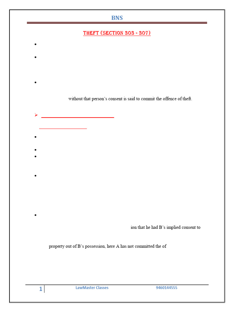 Theft Under BNS Section 303 Explained | PDF | Robbery | Theft