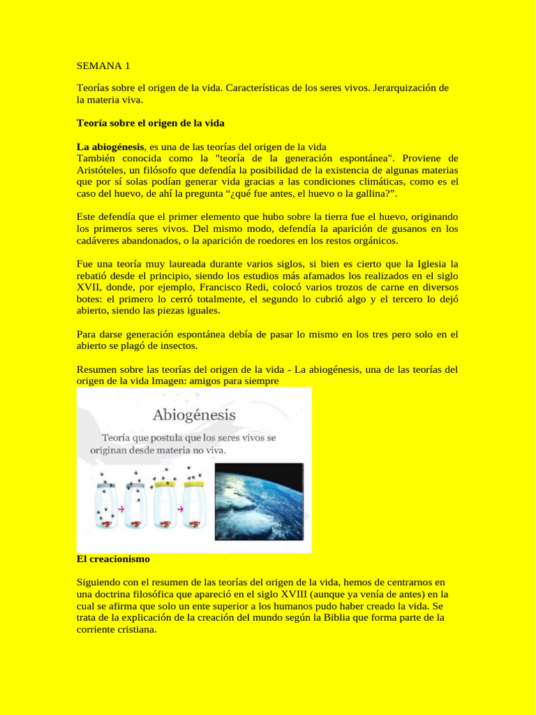 Teorías del Origen de la Vida y Seres Vivos | PDF | Organismos ...