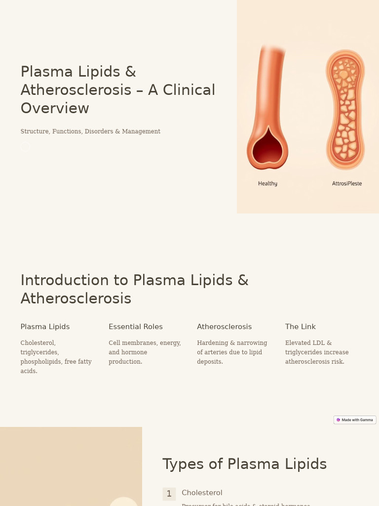 Plasma Lipids and Atherosclerosis A Clinical Overview | PDF ...