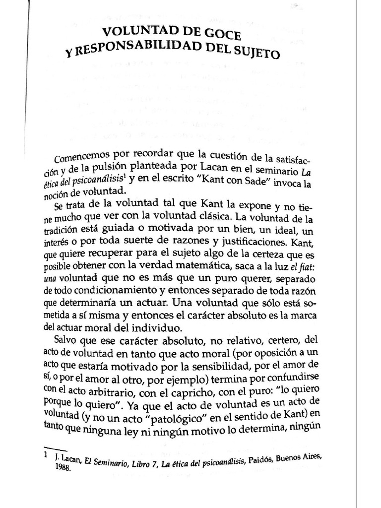 Voluntad de Goce y Responsabilidad Del Sujeto | PDF