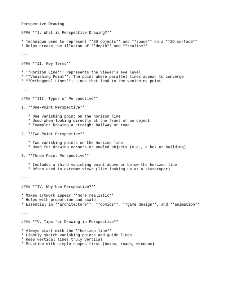 Perspective in Drawing Notes - ART | PDF