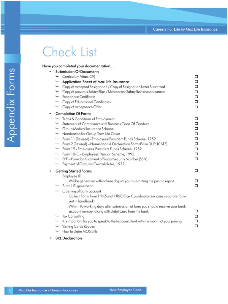 New Employee Documentation Checklist | PDF | Employment | Cheque
