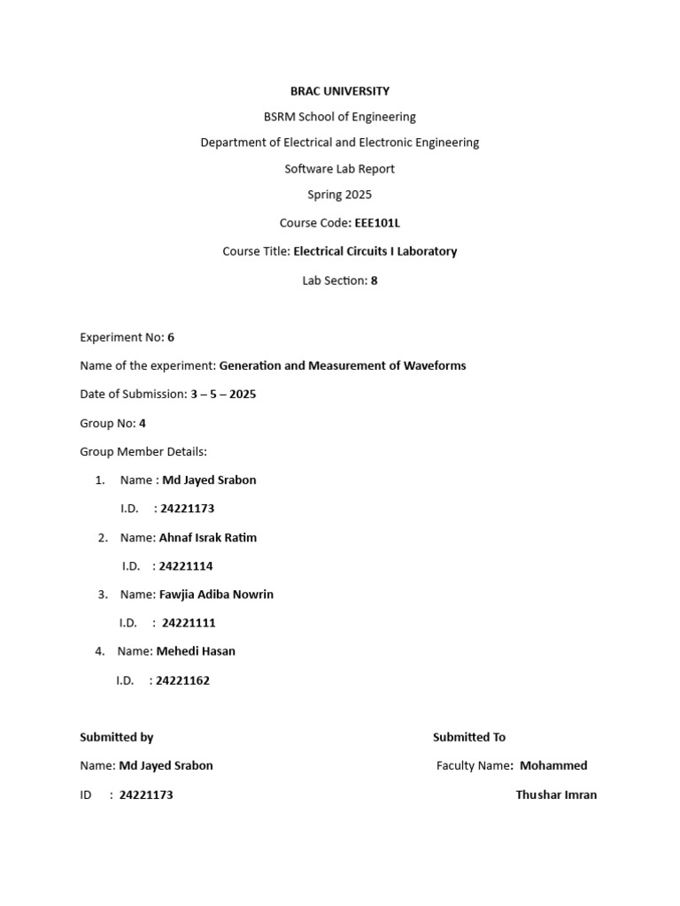 Waveform Generation Lab Report EEE101L | PDF | Voltage | Electromagnetism