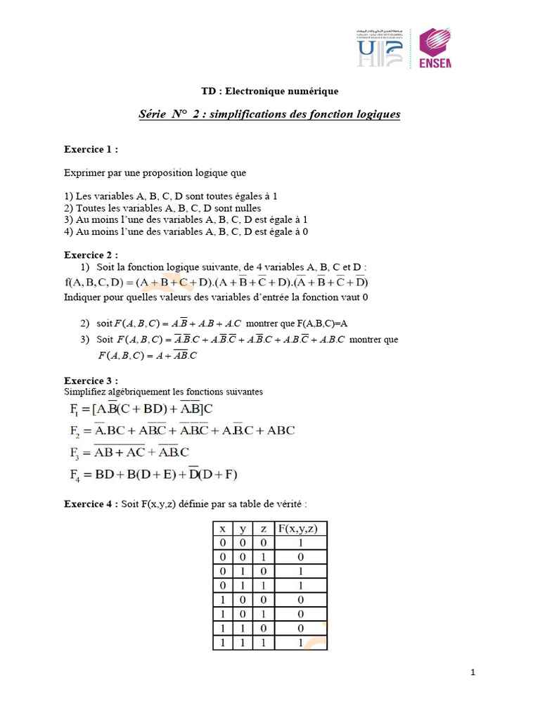 Simplification des fonctions logiques | PDF