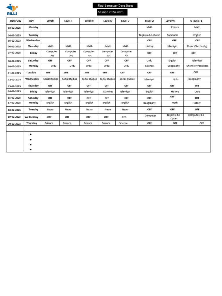 Final Exam Schedule 2025 | PDF