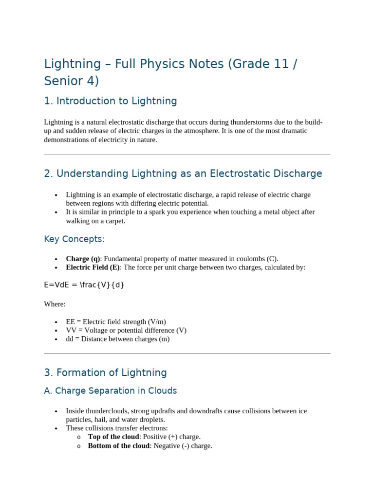 Understanding Lightning: Physics Notes | PDF | Lightning ...