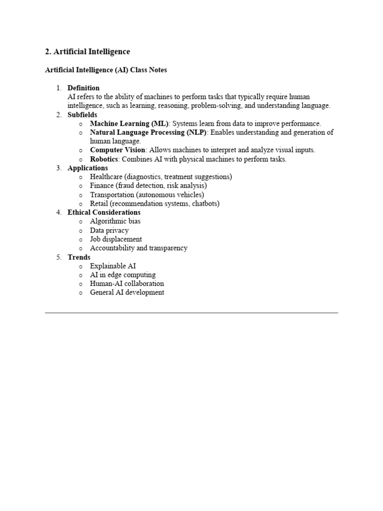 AI Class Notes: Key Concepts & Trends | PDF