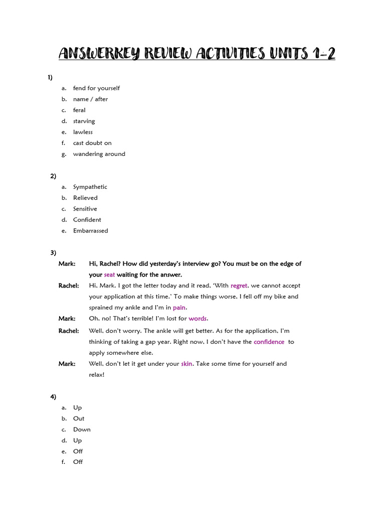 Answer Key for Units 1-2 Review | PDF