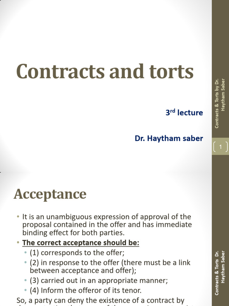 Understanding Contract Acceptance and Torts | PDF | Legal Liability | Tort