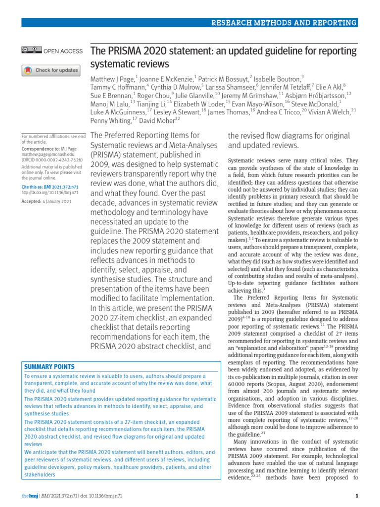 The PRISMA 2020 statement- an updated guideline for reporting ...